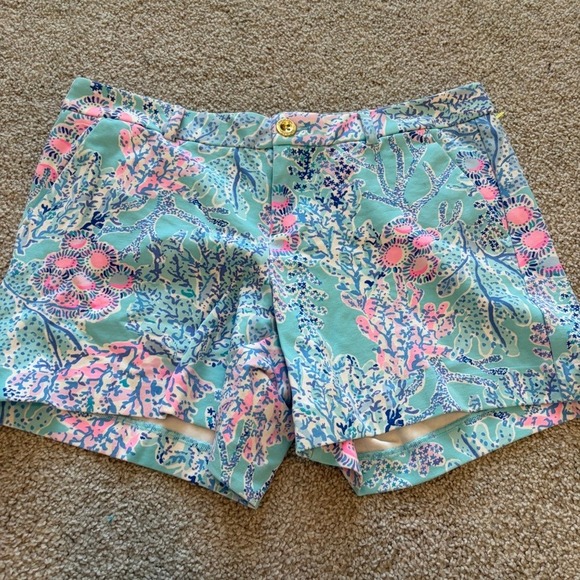 Lilly Pulitzer Pants - Lilly Pulitzer Callahan Knit Shorts Womens 10 Blue Pink Now You Sea Me Beach